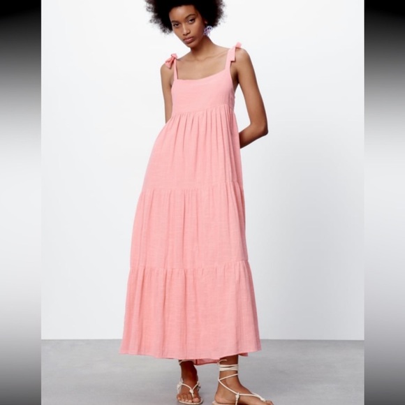 Zara tiered cotton long dress,voluminous, bubblegum pastel 2023 designer XXL - Picture 2 of 8